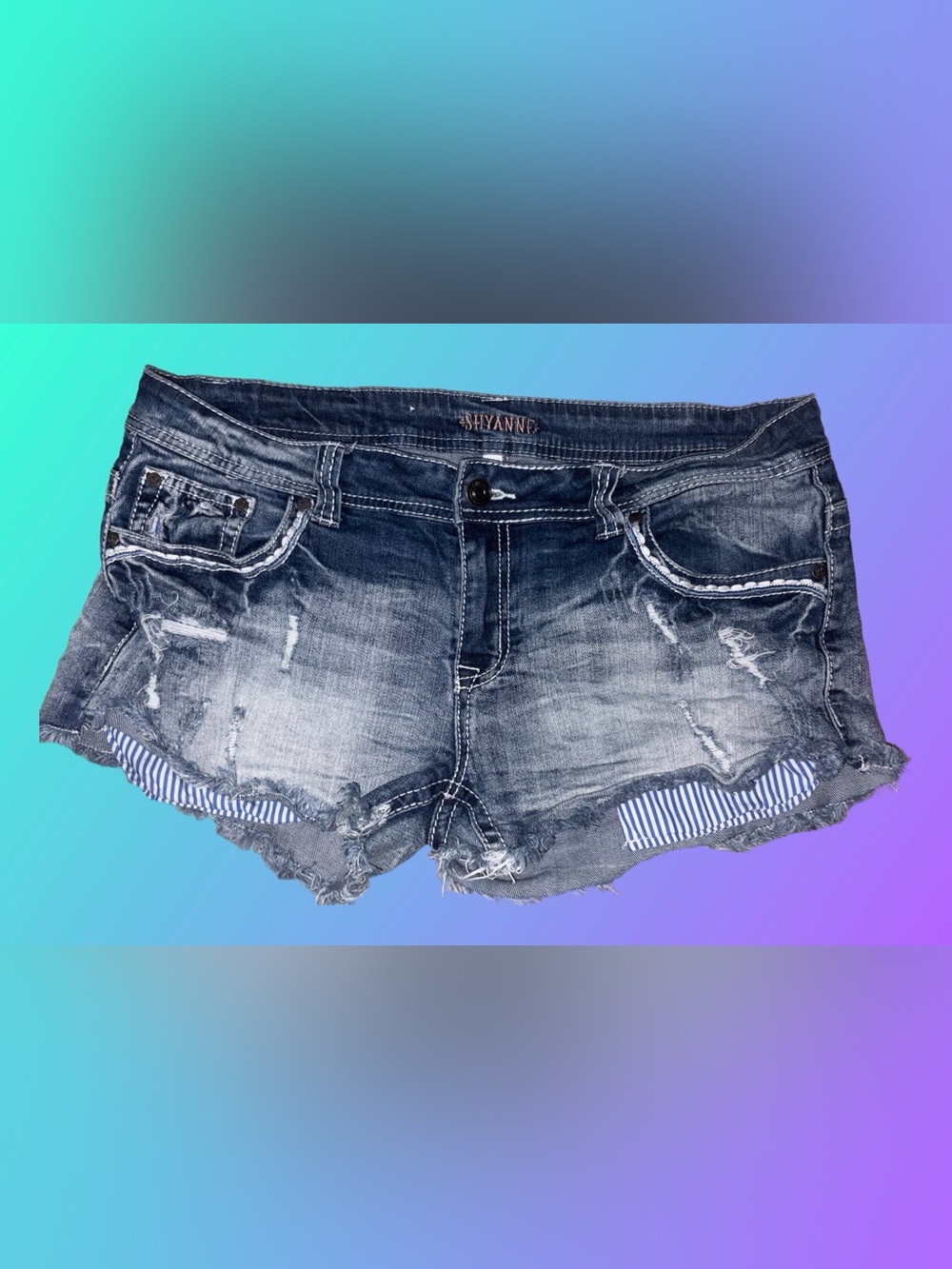 Shyanne Distressed Embroidered Denim Shorts - Dark Blue ❤️